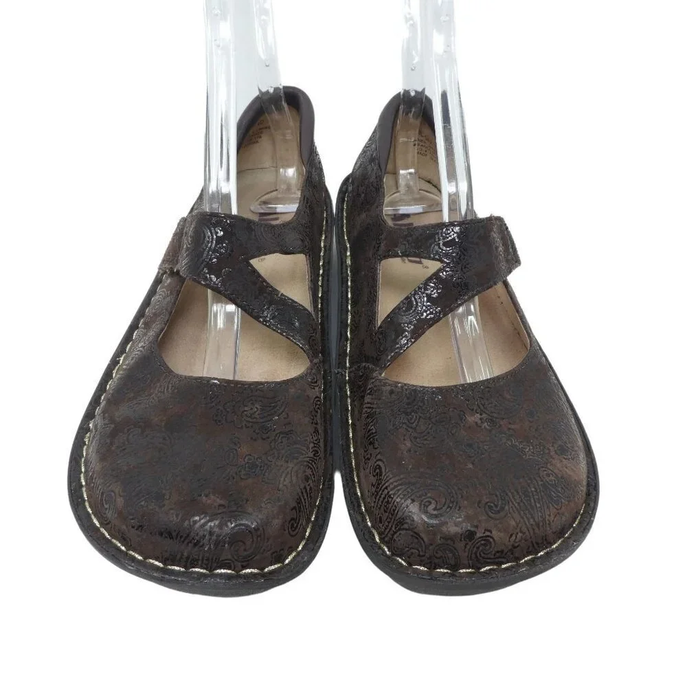 Alegria Jil-562 Mary Jane Brown Leather Paisley Comfort Shoes Womens EU 40 US 10